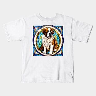 Stained Glass Saint Bernard Kids T-Shirt